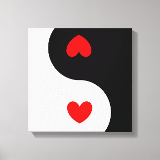 Hart Ying Yang Symbool Zwart Wit Rood Harten Wave Canvas Afdruk