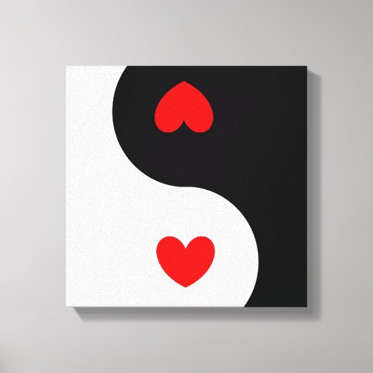 Hart Ying Yang Symbool Zwart Wit Rood Harten Wave Canvas Afdruk (Voorkant)