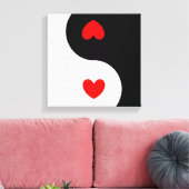 Hart Ying Yang Symbool Zwart Wit Rood Harten Wave Canvas Afdruk (Insitu (Woonkamer))