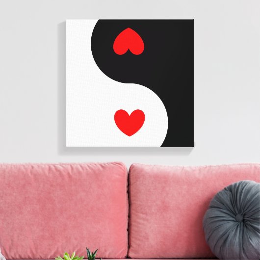 Hart Ying Yang Symbool Zwart Wit Rood Harten Wave Canvas Afdruk (Insitu (Woonkamer))