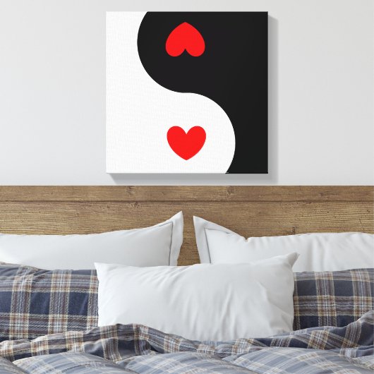 Hart Ying Yang Symbool Zwart Wit Rood Harten Wave Canvas Afdruk (Insitu (Slaapkamer))