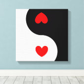 Hart Ying Yang Symbool Zwart Wit Rood Harten Wave Canvas Afdruk (Insitu (Houten vloer))