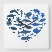 Hart zee dieren vierkante klok (Voorkant)