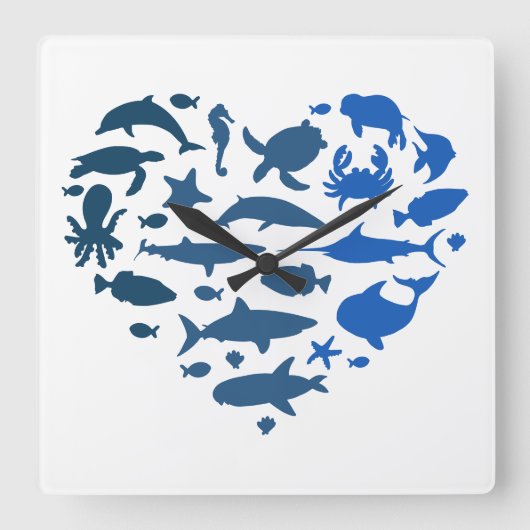 Hart zee dieren vierkante klok (Voorkant)