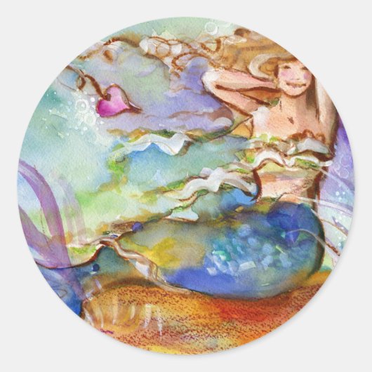 Hart Zeemeermin Ronde Sticker (Voorkant)