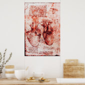 Hart, zijn bloedvaten, Leonardo da Vinci Red Poster (Keuken)