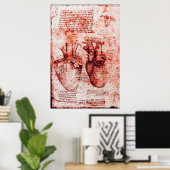 Hart, zijn bloedvaten, Leonardo da Vinci Red Poster (Thuiskantoor)