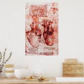 Hart, zijn bloedvaten, Leonardo da Vinci Red Poster (Keuken)