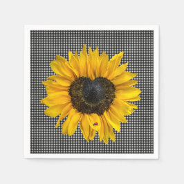 Hart Zonnebloem en Lieveheersbeestje op Gingham  Servet