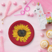 Hart Zonnebloem met lieveheersbeestje op rood Papieren Bordje (Feest)