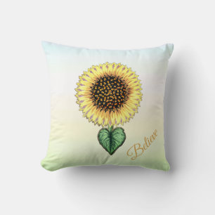 Hart Zonnebloem op Pastel Kleuren Kussen