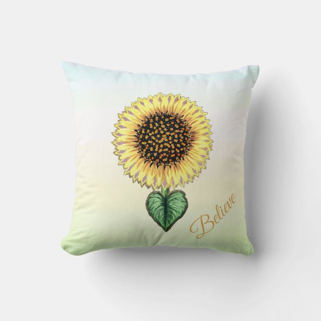 Hart Zonnebloem op Pastel Kleuren Kussen (Voorkant)