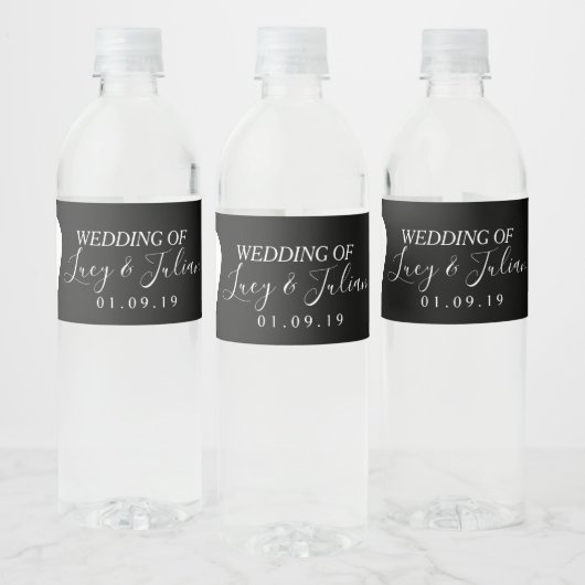 Hart Zwart en Wit Trouwfeest Waterfles Label Etiket (Flessen)