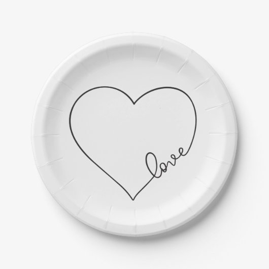 Hart Zwart Wit Trouwen Vrijgezellenfeest Minimalis Papieren Bordje (Voorkant)