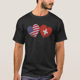 Hart Zwitserse Amerikaanse Vlag Patriotisch Famili T-shirt