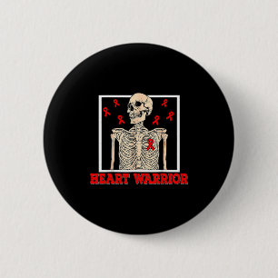 Hartaanslag Warrior Skelet Rode Lint Hartaandoenin Ronde Button 5,7 Cm