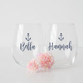 Hartanker gepersonaliseerde naam vrijgezellenfeest wijnglas zonder voet