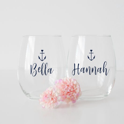 Hartanker gepersonaliseerde naam vrijgezellenfeest wijnglas zonder voet