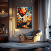 Hartballon over een sereen landschap poster