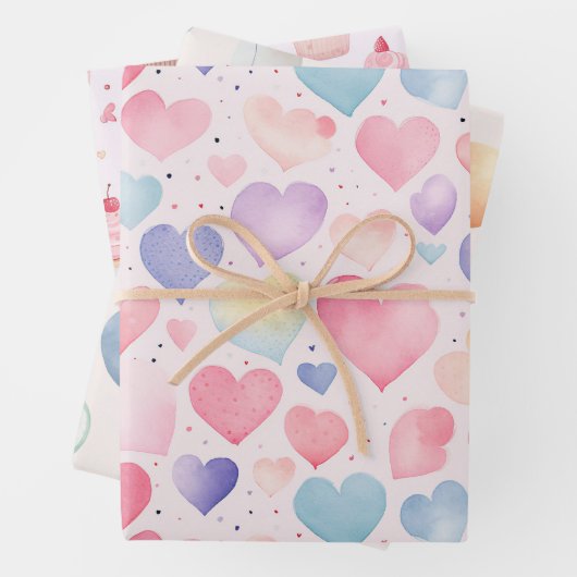 Hartballonnen Cup Cakes Wrapping Paper Set van 3 (In situ)