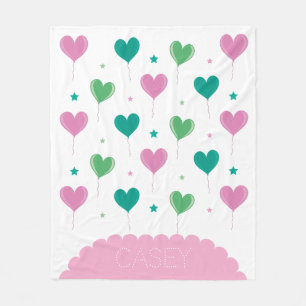 Hartballonnen Groen Roze Sterrenpatroon Mooie Fleece Deken