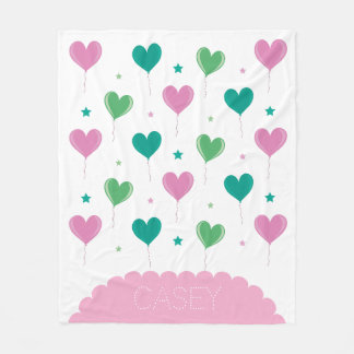 Hartballonnen Groen Roze Sterrenpatroon Mooie Fleece Deken