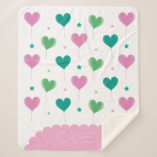 Hartballonnen Groen Roze Sterrenpatroon Mooie Sherpa Deken