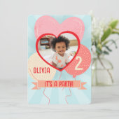 Hartballonnen Kids Verjaardag Fotouitnodiging Kaart (Staand voorkant)