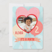 Hartballonnen Kids Verjaardag Fotouitnodiging Kaart (Voorkant)