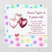Hartballonnen Roze Meisjes 5e Verjaardagsfeest Kaart (Voorkant / Achterkant)