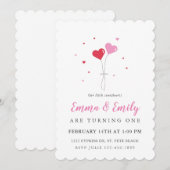 Hartballonnen Valentijn Twin Verjaardagsuitnodigin Kaart (Voorkant / Achterkant)