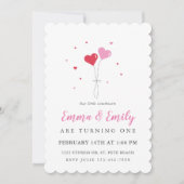 Hartballonnen Valentijn Twin Verjaardagsuitnodigin Kaart (Voorkant)