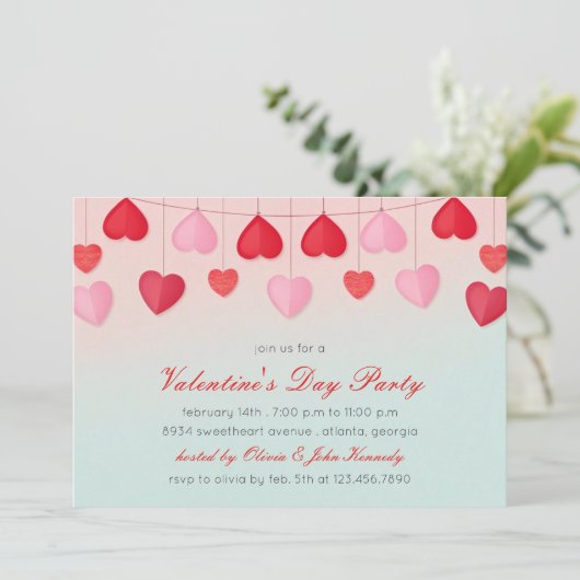 Hartballonnen Valentijnsdag Feest Uitnodiging (Staand voorkant)