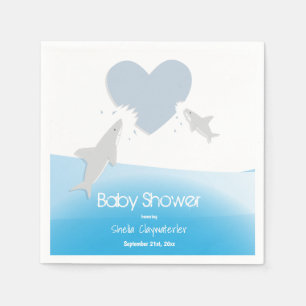Hartbeten en haaien   Baby shower papieren servet