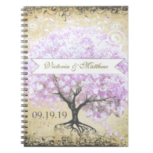 Hartblad Lavendel Boom Vintage Vogel Bruiloft Notitieboek