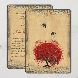 Hartblad Rode Boom Vintage Vogels Basis Papier Kaart
