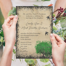 Hartblad Smaragd Boom Vintage Liefde Vogel Bruilof Kaart