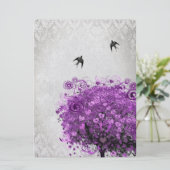 Hartblad Stralend Paarse Boom Vogels Bruiloft Kaart (Staand voorkant)