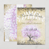 Hartbladige lavendelboom vintage vogel bruiloft aankondigingskaart (Voorkant / Achterkant)
