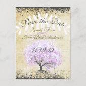 Hartbladige lavendelboom vintage vogel bruiloft aankondigingskaart (Voorkant)