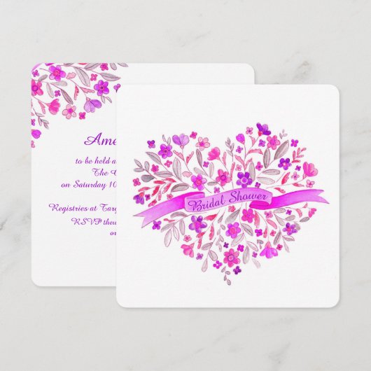 Hartbloem boeket paarse vrijgezellenfeest uitnodig kaart (Voorkant / Achterkant)