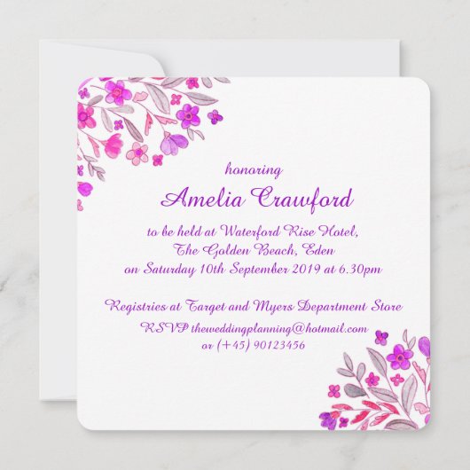 Hartbloem boeket paarse vrijgezellenfeest uitnodig kaart (Achterkant)