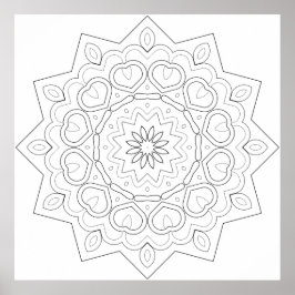 Hartbloemblad Mandala met Symmetrische Wingerdrank Poster