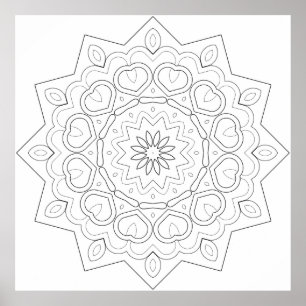 Hartbloemblad Mandala met Symmetrische Wingerdrank Poster