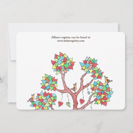 Hartboom en vogels die Baby shower van de vun verz Kaart (Achterkant)