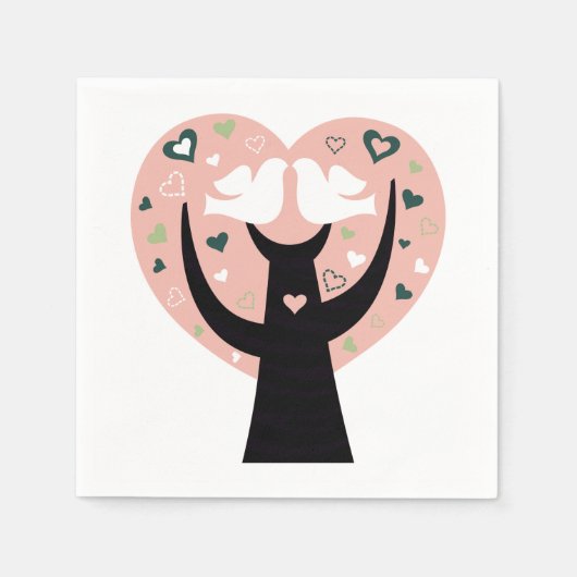 Hartboom met twee vogels papieren servetten (Voorkant)