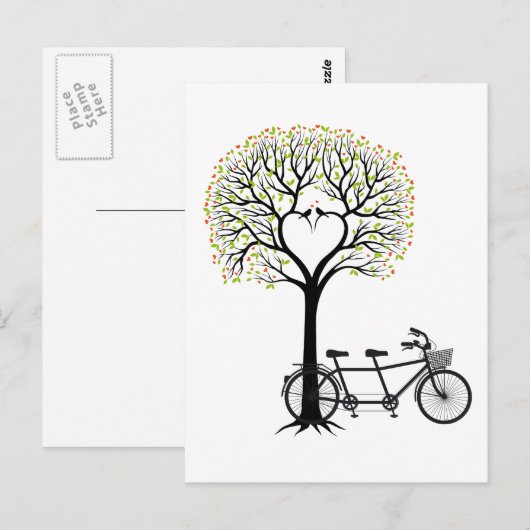 Hartboom met vogels en tandemfiets briefkaart (Voorkant / Achterkant)