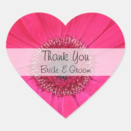 Hartbruiloft Dank u Stickers — Pink Gerbera (Voorkant)