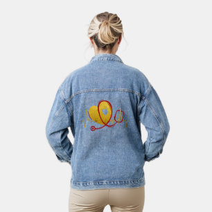 Hartcurve met medische stethoscoop 1 denim jacket