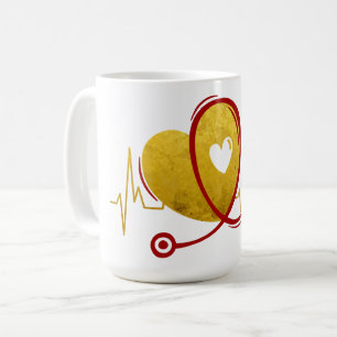 Hartcurve met medische stethoscoop 1 koffiemok
